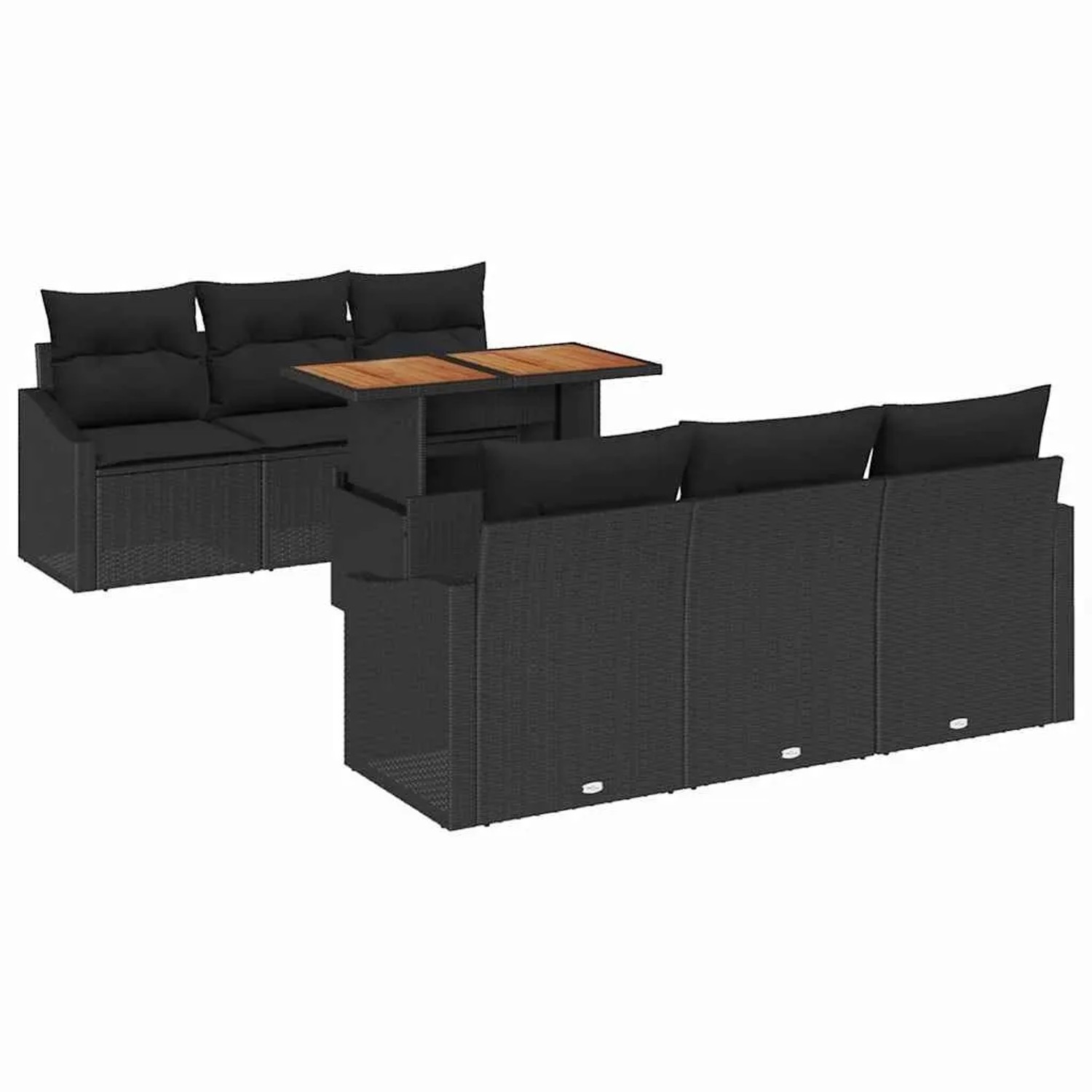vidaXL Garten-Sofa-Set mit Kissen 7-Tlg Schwarz und Braun 3349785