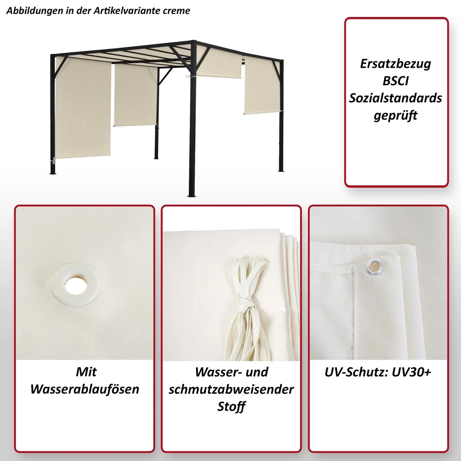 MCW Ersatzbezug Dach Grün für Pergola Beja 3x3m mit Wasserablaufösen und UV30+ Schutz.