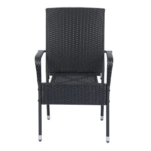Schwarzer Polyrattan Gartenstuhl Yoro, 2er Set, stapelbar mit Armlehnen.