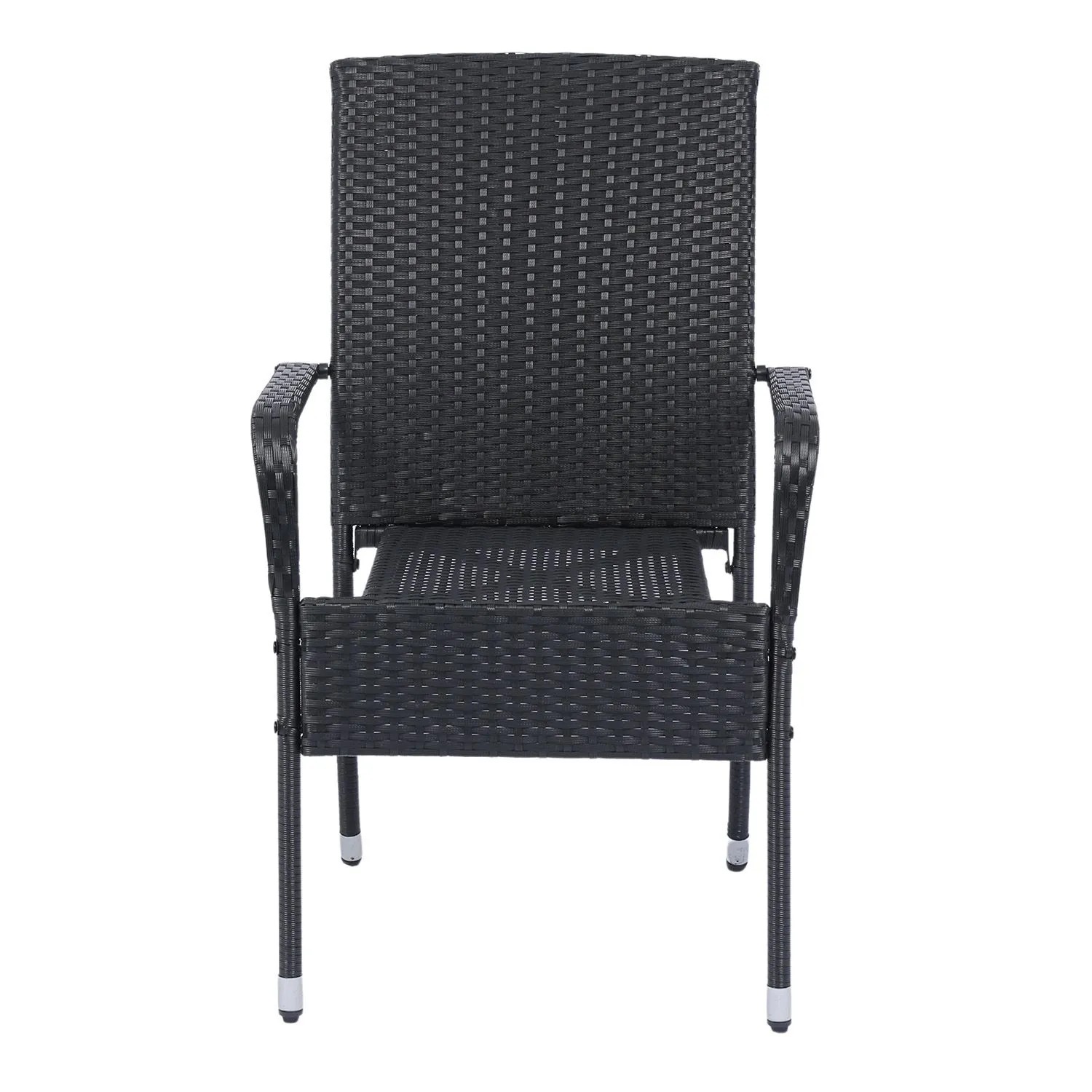 Schwarzer Polyrattan Gartenstuhl Yoro, 2er Set, stapelbar mit Armlehnen.