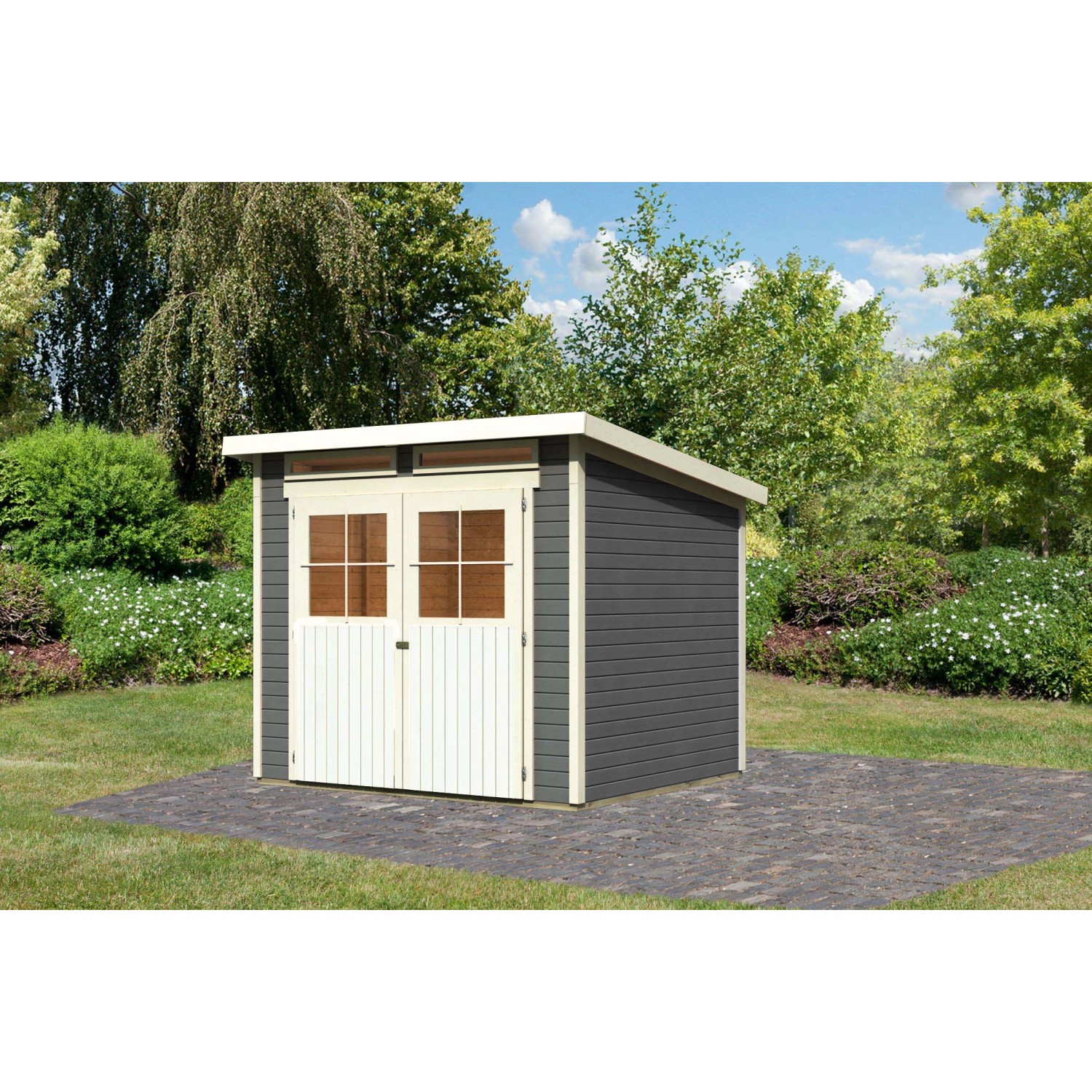 Karibu Holz-Gartenhaus Egersund Terragrau Pultdach Lackiert 238 cm x 213 cm günstig online kaufen