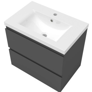 AICA Badmöbel-Set Aalst, 60 cm, anthrazit, mit Keramik-Waschtisch und Unterschrank mit 2 Schubladen.
