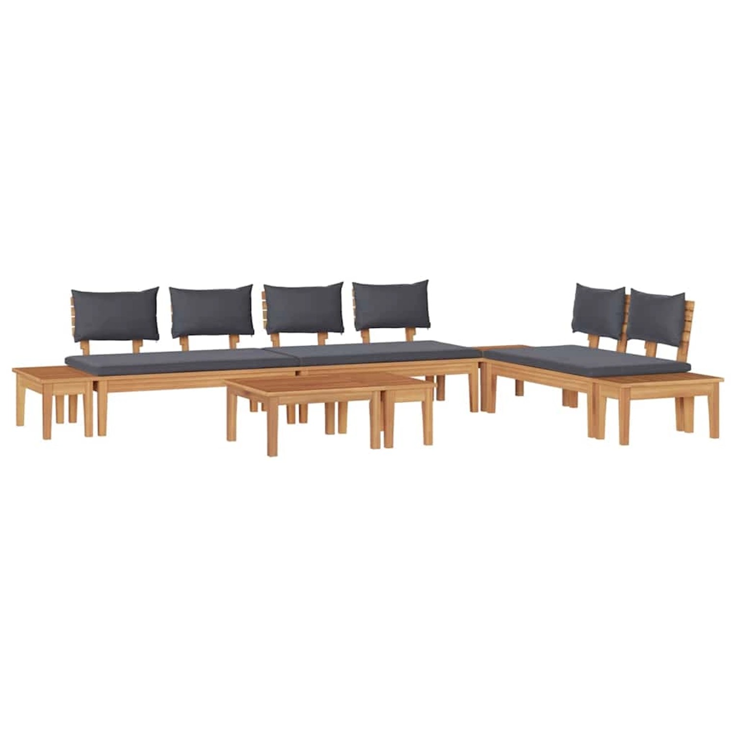 vidaXL Gartenbänke Set mit Kissen mit Speicher 5-Tlg Braun Grau 3356871