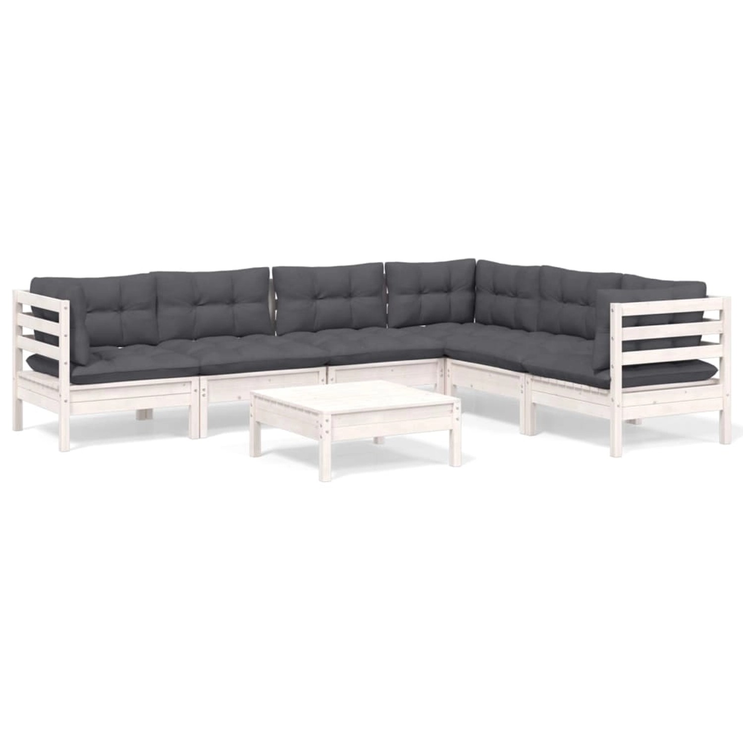 vidaXL 7-Tlg Garten-Lounge-Set mit Kissen Weiß Kiefer Massivholz 3096690 günstig online kaufen
