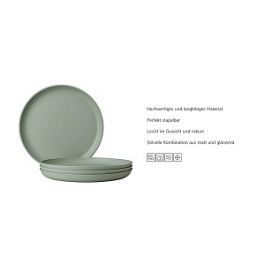 Mepal Silueta Frühstücksteller 4er Set Nordic White, Geschirr aus PET, stapelbar, spülmaschinenfest.