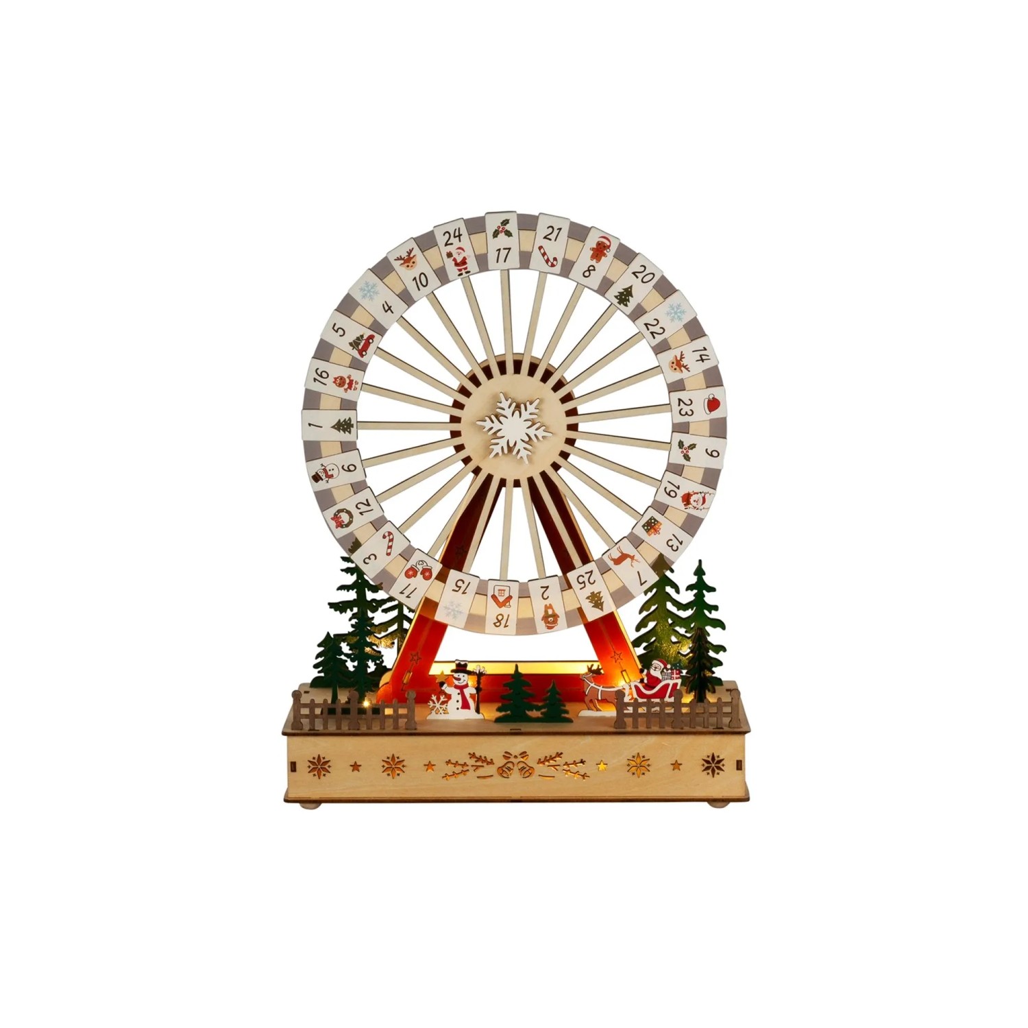 Konstsmide Holzsilhouette Riesenrad-Adventskalender mit 8 Warmweißen LEDs Natur