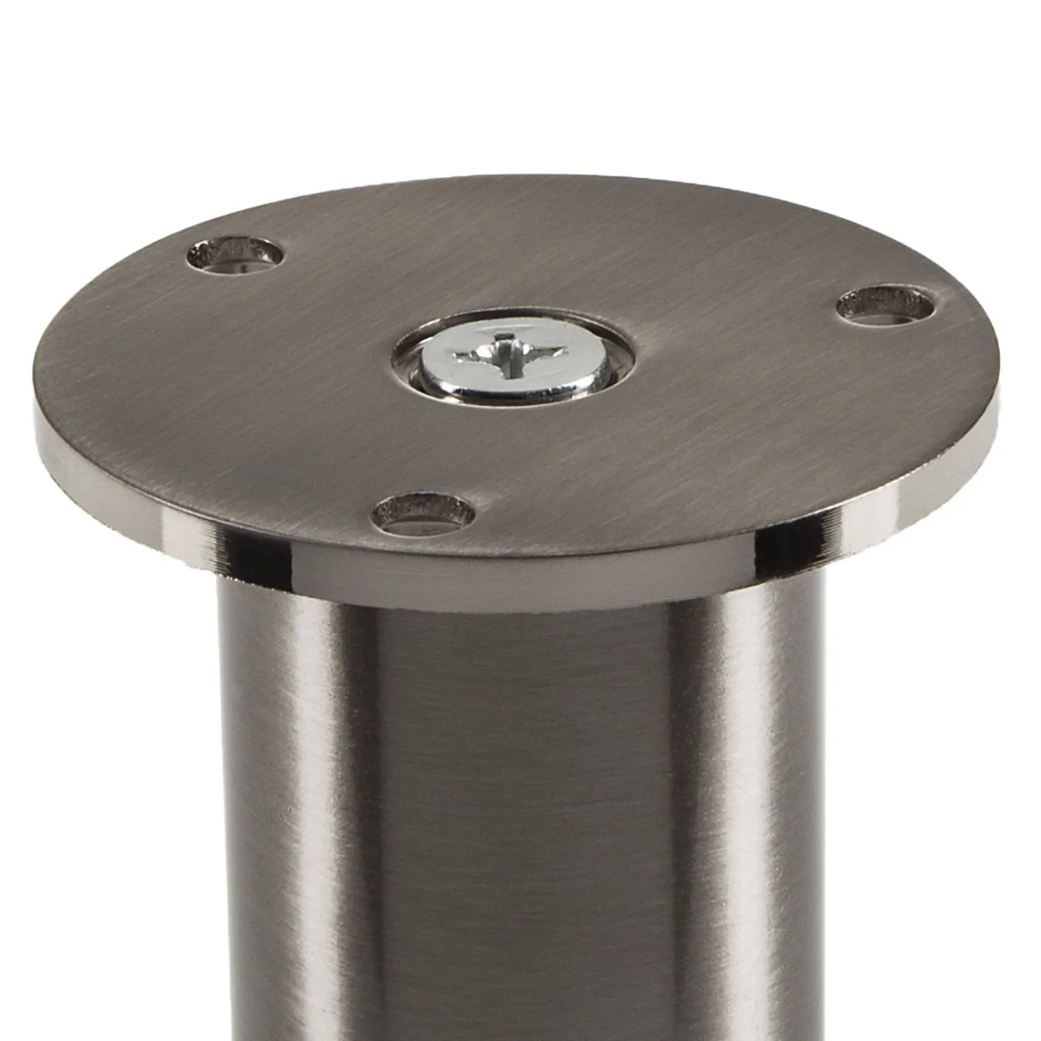 SOTECH Möbelfuß ALPHA, 50 mm, in Edelstahloptik. Zylindrisches Möbelbein mit runder Montageplatte und Schraube.