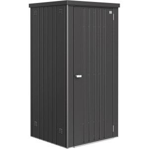 Biohort Geräteschrank Gr. 90, dunkelgrau-metallic, mit Tür und Lüftungsschlitzen.