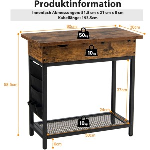 Costway Beistelltisch mit Ladestation Nachttisch Holz Flip Top Vintage