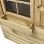 Detailansicht: Fenster mit Blumenkasten am SwingKing Spielhaus Milan aus Holz.