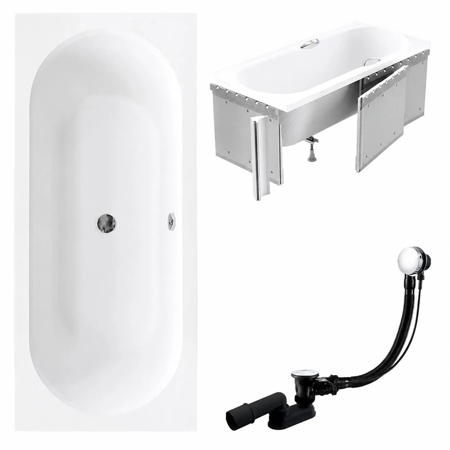 KOLMAN Badewanne Rechteck 150 x 75 Cm Mit Styroporverkleidung Ablage 4Cm Inkl. Ablauf Und Füße