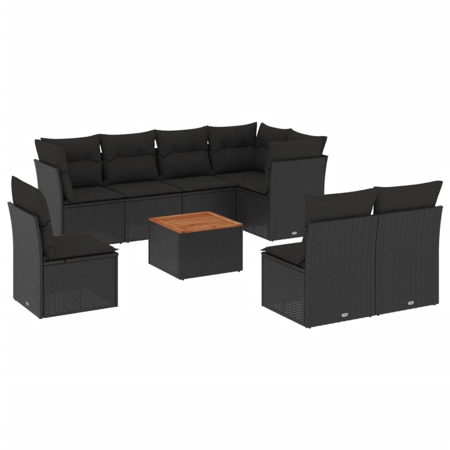 vidaXL 9-Tlg Garten-Sofagarnitur mit Kissen Schwarz Poly Rattan 3256013 günstig online kaufen