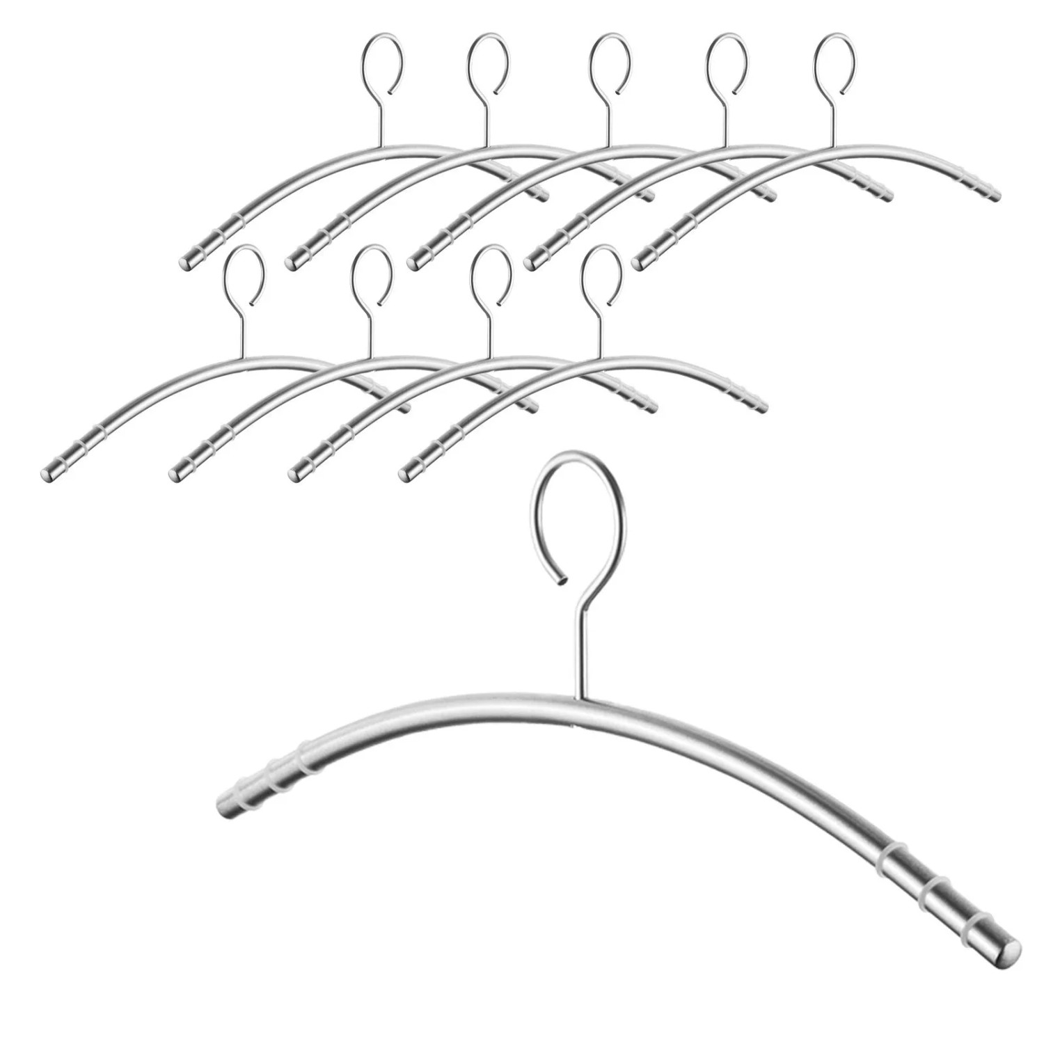 SOTECH 10er Set Design Kleiderbügel mit Antirutsch Ringen Edelstahl Massiv Gebürstet Ø12 mm x 433 mm Rundrohr mit Öse