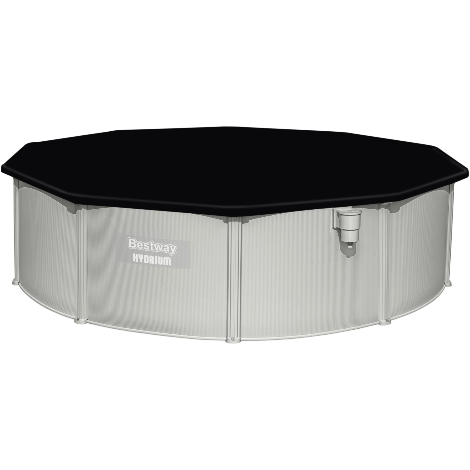 Bestway Pool Abdeckplane, schwarz, für runde Pools bis Ø 488 cm. PVC-Plane mit Befestigung.