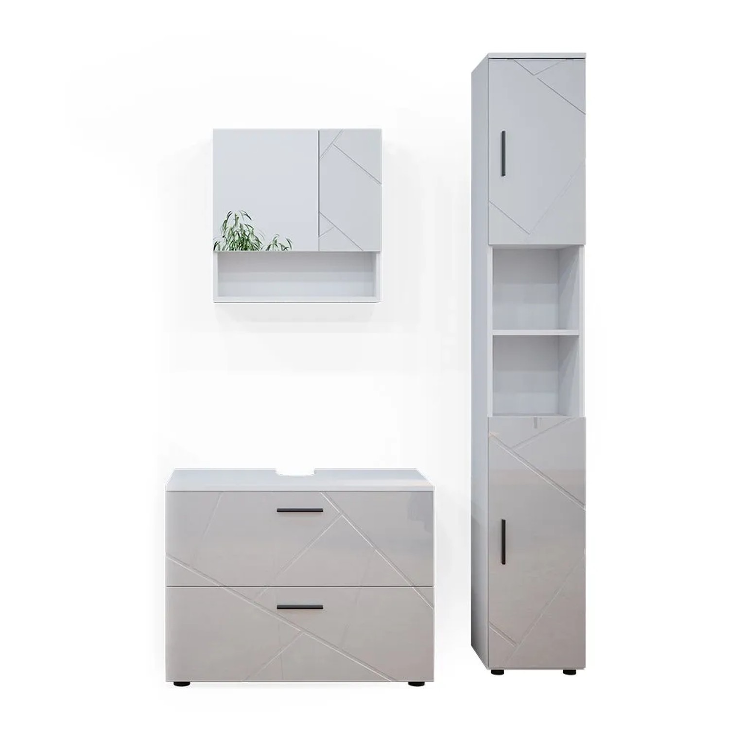 Vicco Badmöbel-Set Irma Weiß Hochglanz 80 x 59 3-teilig