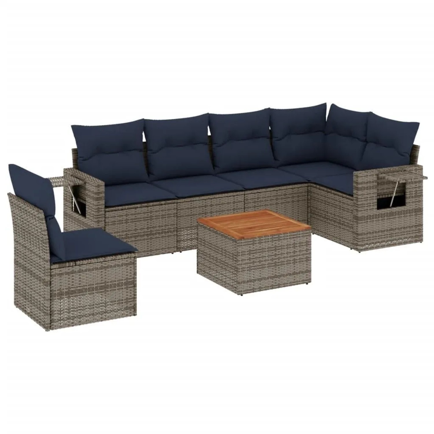 Thumbnail - vidaXL 7-Tlg Gartensofa-Set mit Kissen Grau Polyrattan 3224591