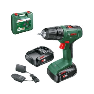Bosch EasyDrill 18V-40 Akku-Bohrschrauber Set in Grün/Schwarz mit 2 Akkus, Ladegerät und Koffer.