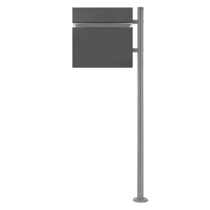 ECD Germany Standbriefkasten Anthrazit mit Zeitungsfach und silbernem Standfuß.