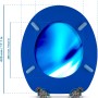 Sanfino WC-Sitz Wave, blauer Toilettendeckel mit Absenkautomatik und Maßangaben.