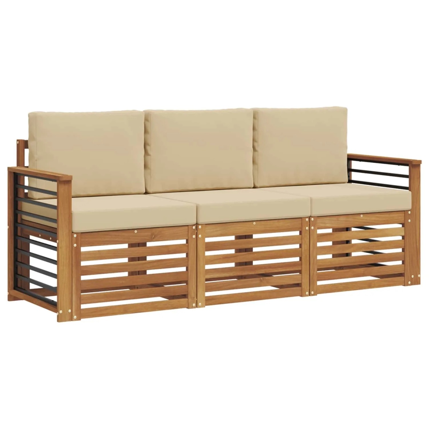 vidaXL Sofagarnituren 3 Tlg Natur und Beige Massivholz Akazie 3374303