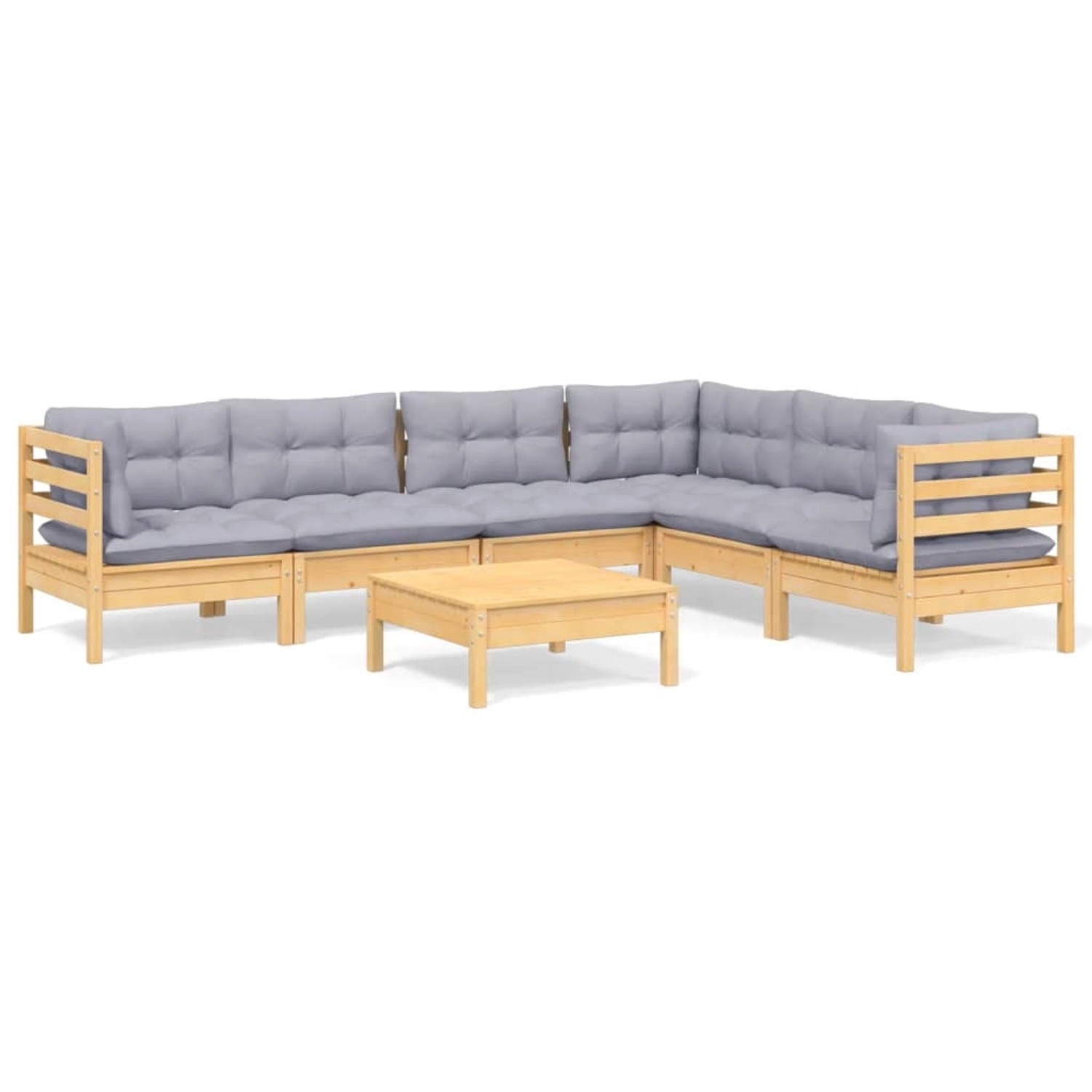 vidaXL 7-Tlg Garten-Lounge-Set mit Grauen Kissen Kiefer Massivholz 3096688 günstig online kaufen