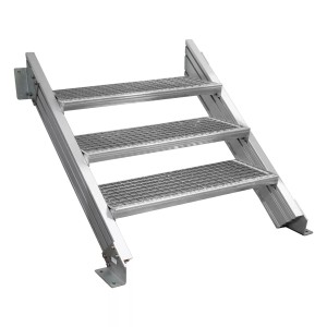 Treba Außentreppe Alaska 3 mit Gitterroststufen, Aluminium, 80x27 cm.