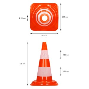 12er Set ECD Germany Verkehrskegel, 47cm, orange-weiß mit 2 reflektierenden Streifen.