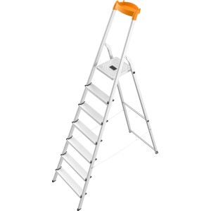 Hailo L58 Alu-Sicherheits-Stehleiter mit 7 Stufen, rutschfest und stabil.