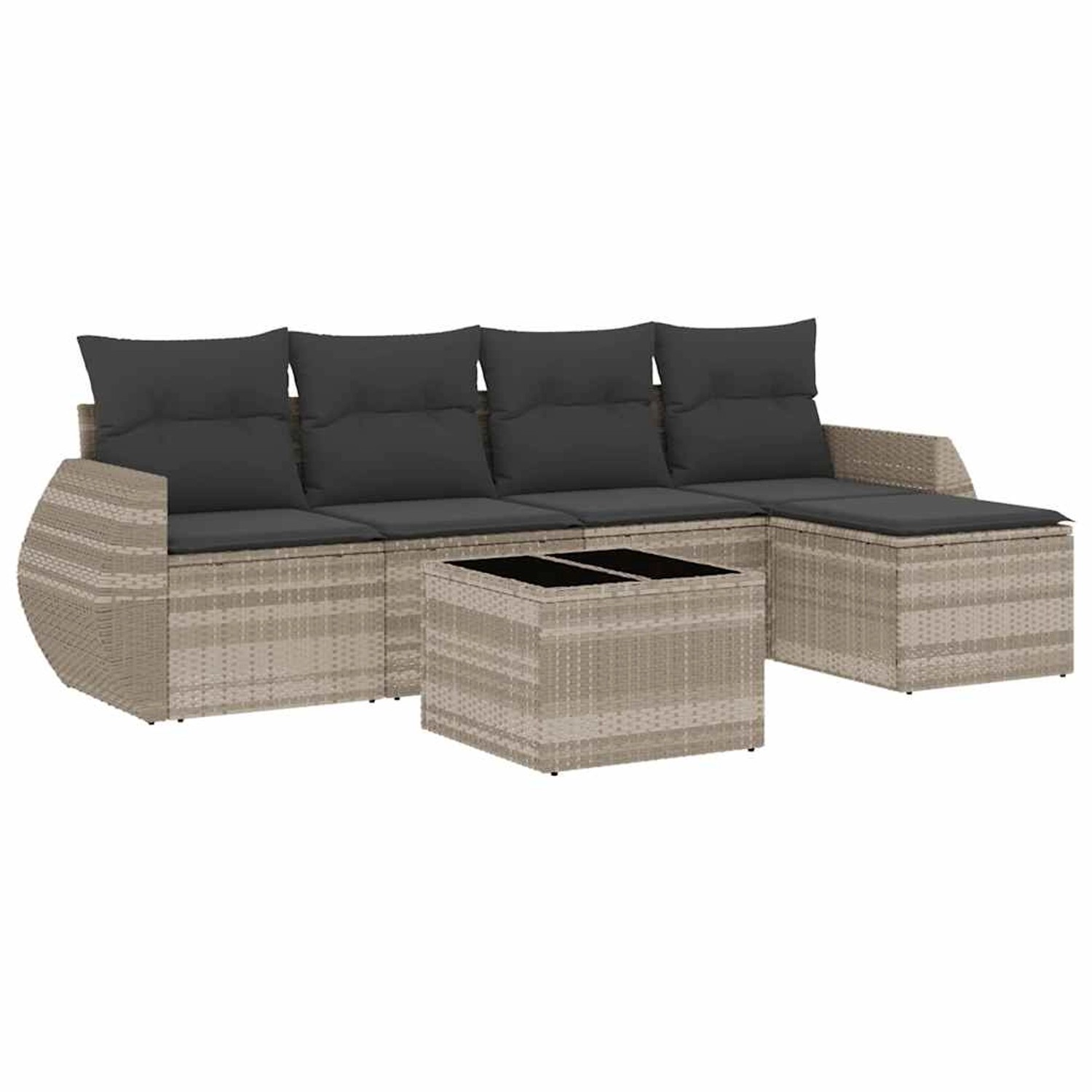 vidaXL 6-Tlg Garten-Sofagarnitur mit Kissen Hellgrau Poly Rattan 3221301