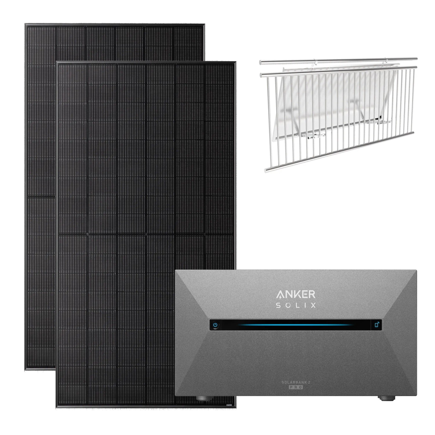 Anker SOLIX 1.000 W Balkonkraftwerk mit Solarbank Pro 2 mit Halterung für Balkongeländer