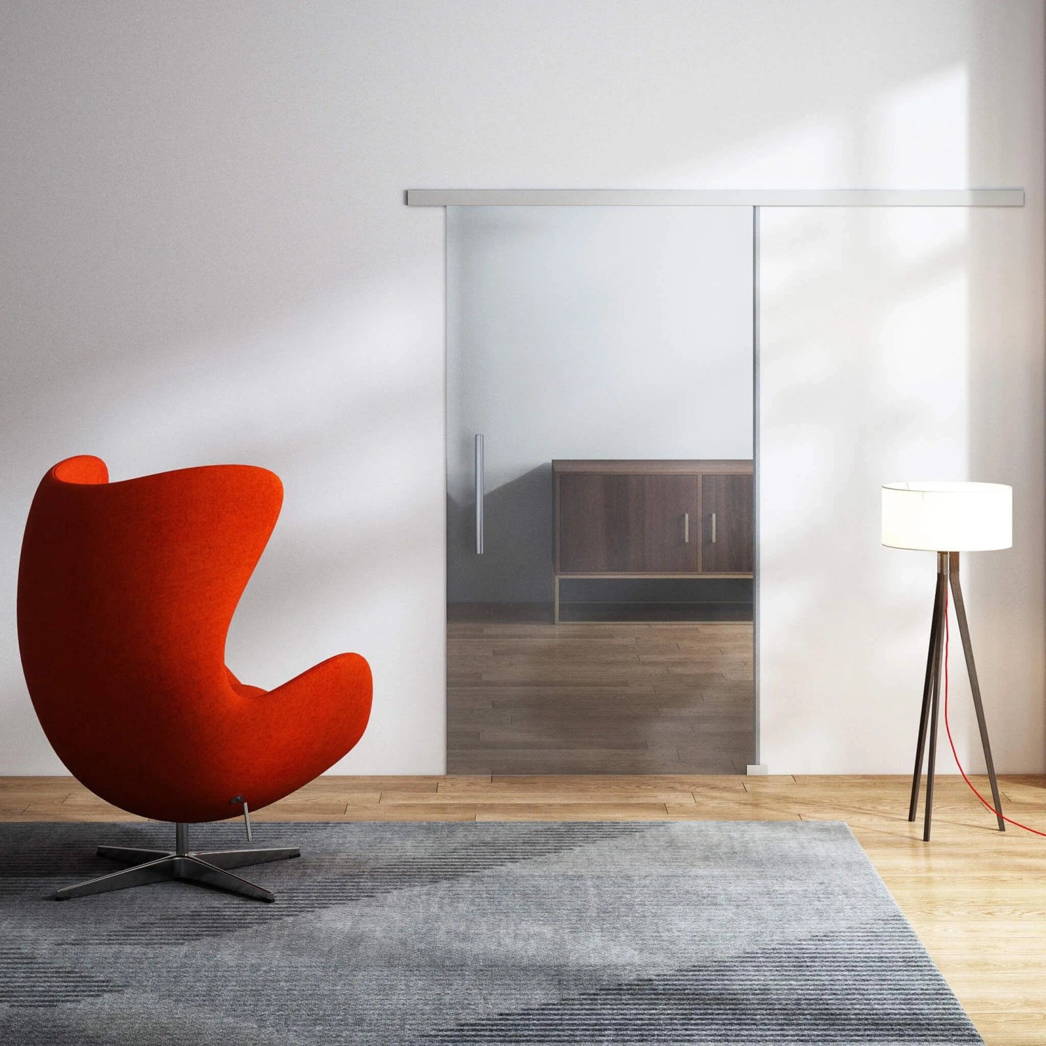 Dorma Glasschiebetür Klarglas 1025 x 2050 mm Komplettset Silber Griffstange