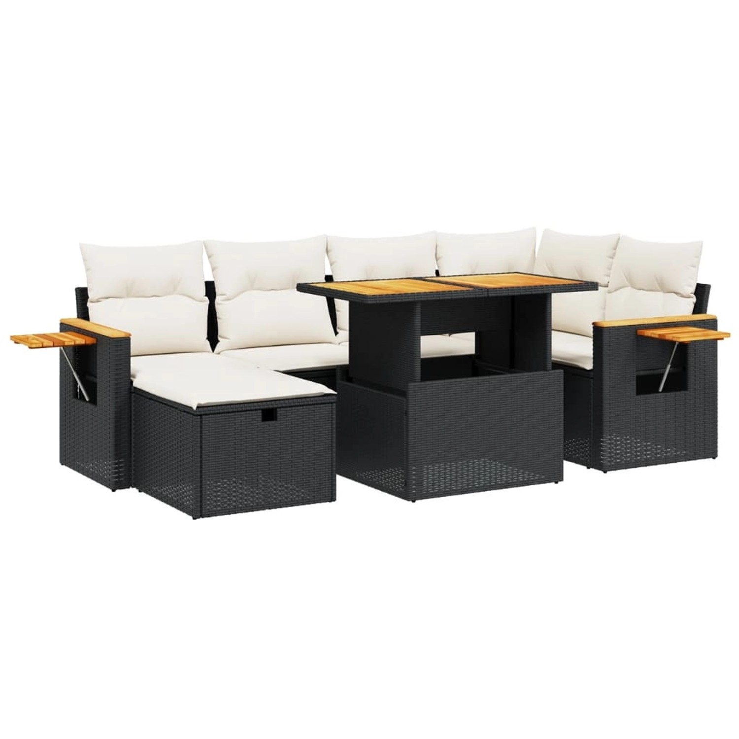 vidaXL 7-Tlg Garten-Sofagarnitur mit Kissen Schwarz Poly Rattan 3276143 günstig online kaufen