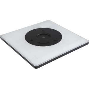 Quadratische LED-Deckenleuchte Sapana, 80x20 cm, Aluminium Weiß, mit schwarzer Halterung.