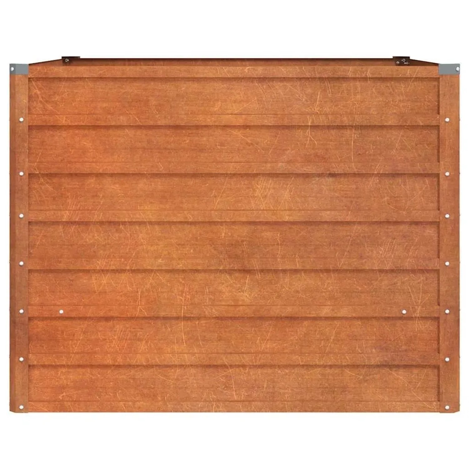 Detailansicht des rostigen vidaXL Hochbeets aus Cortenstahl, 100x100x77 cm, mit horizontalen Paneelen.