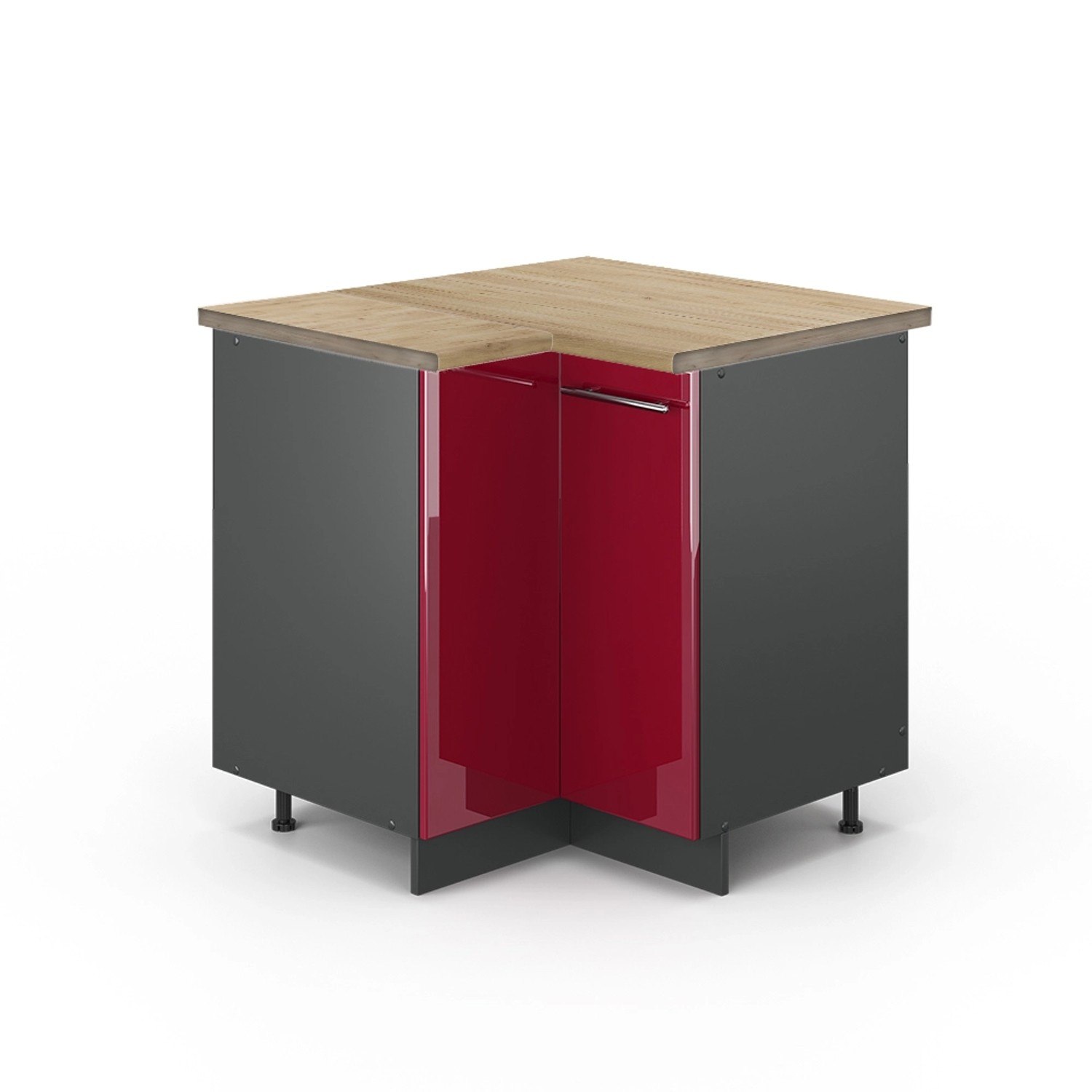 Thumbnail - Vicco Eckunterschrank Fame-Line Bordeaux Hochglanz/Anthrazit 81 cm AP Eiche