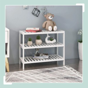 Relaxdays Schuhregal Bambus Weiß 3 Ablagen 55 cm x 70 cm x 26 cm 2,2 kg