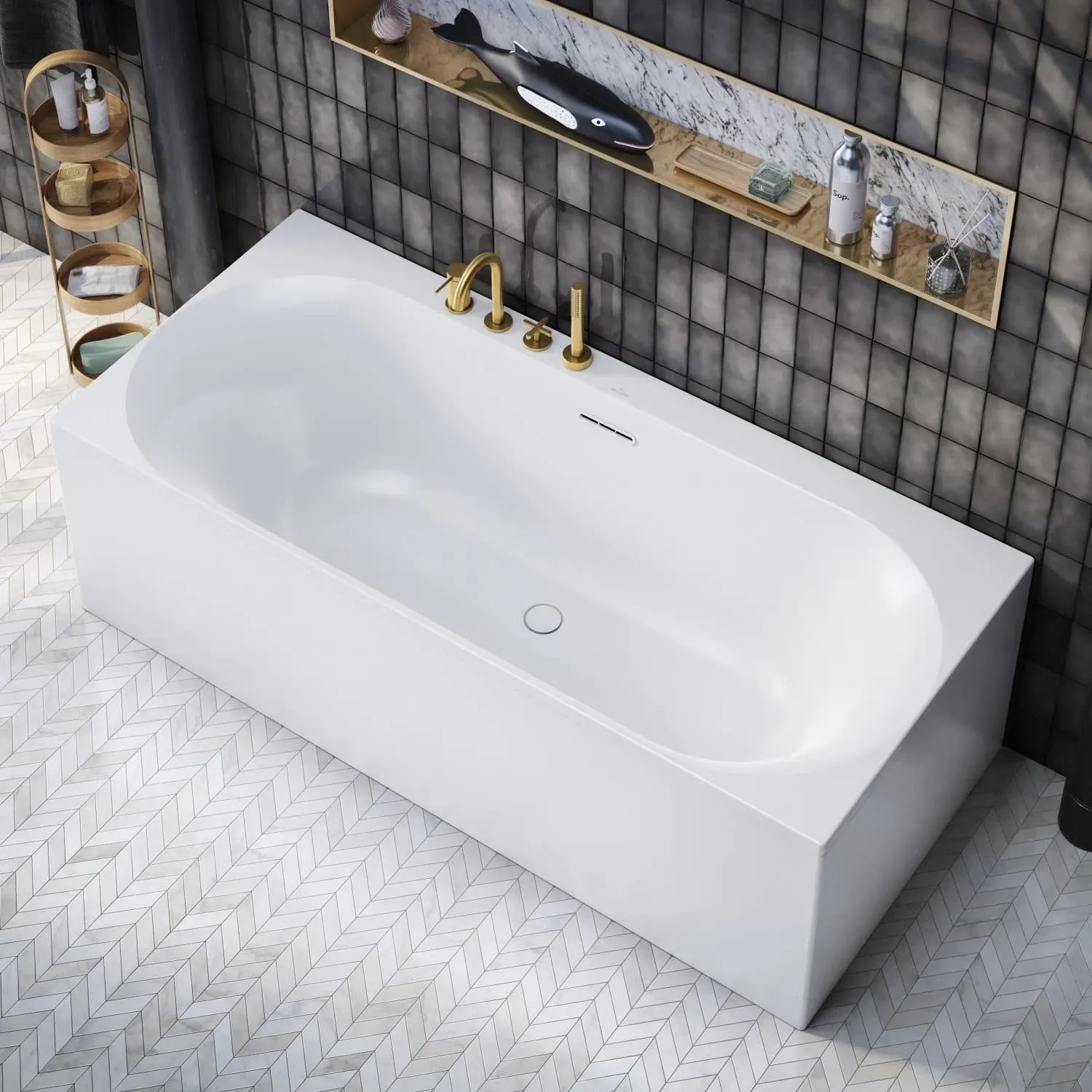 Villeroy & Boch Rechteckwanne Loop & Friends, 170x75 cm, Weiß Alpin, Acryl, mit ovalem Innenraum.