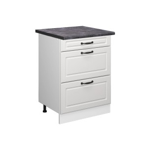 Vicco Küchenunterschrank R-Line, weiß im Landhausstil mit anthrazitfarbener Arbeitsplatte und Schubladen.