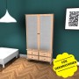 Brauner Holzschrank mit mattierten Glastüren und vier Schubladen, zeigt den Effekt der selbstklebenden Frost-Sichtschutzfolie.