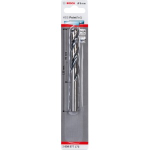 Bosch HSS-Spiralbohrer PointTeQ 9,0 mm in Verpackung, geeignet für Metallbohrungen.