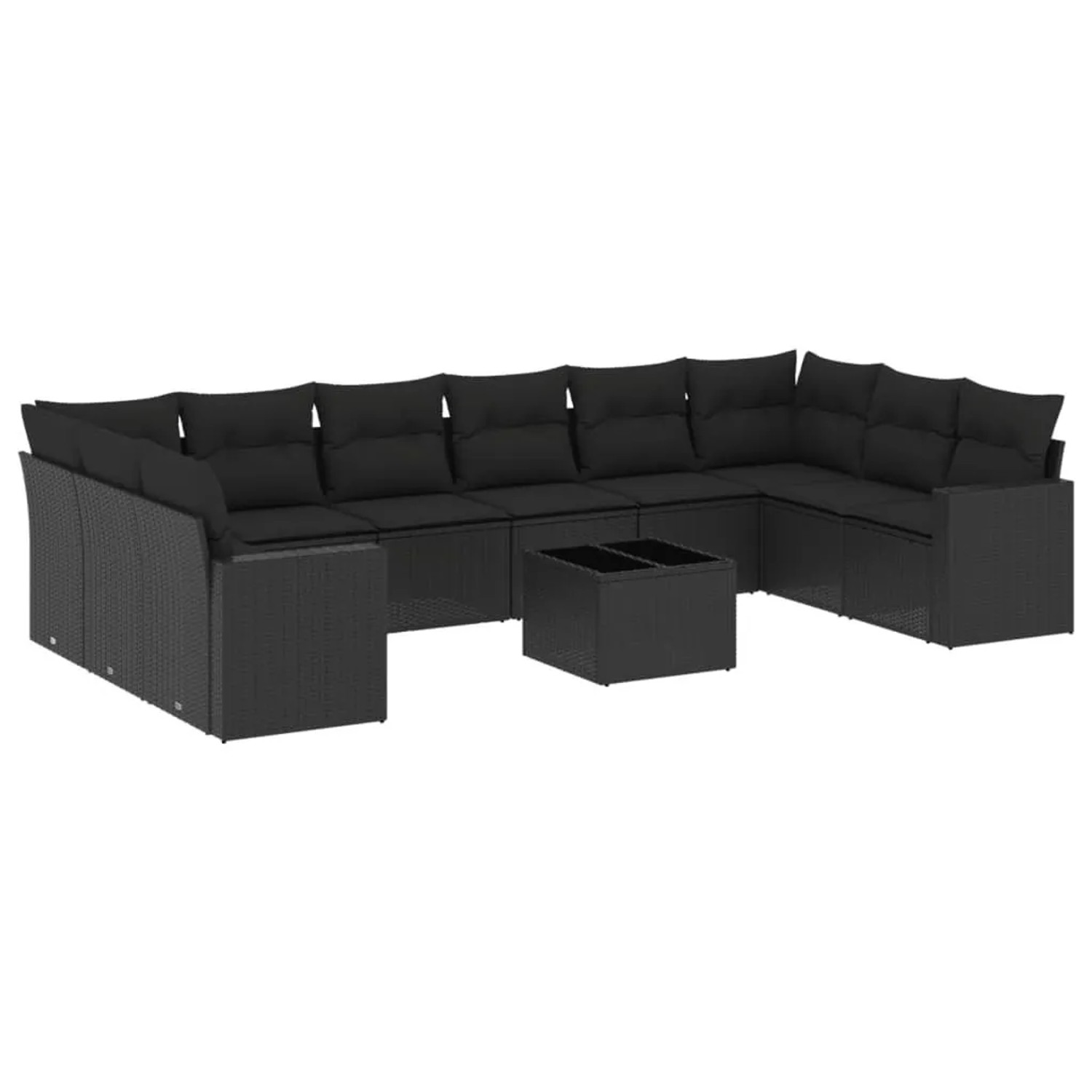 vidaXL 11-Tlg Garten-Sofagarnitur mit Kissen Schwarz Poly Rattan 3251812