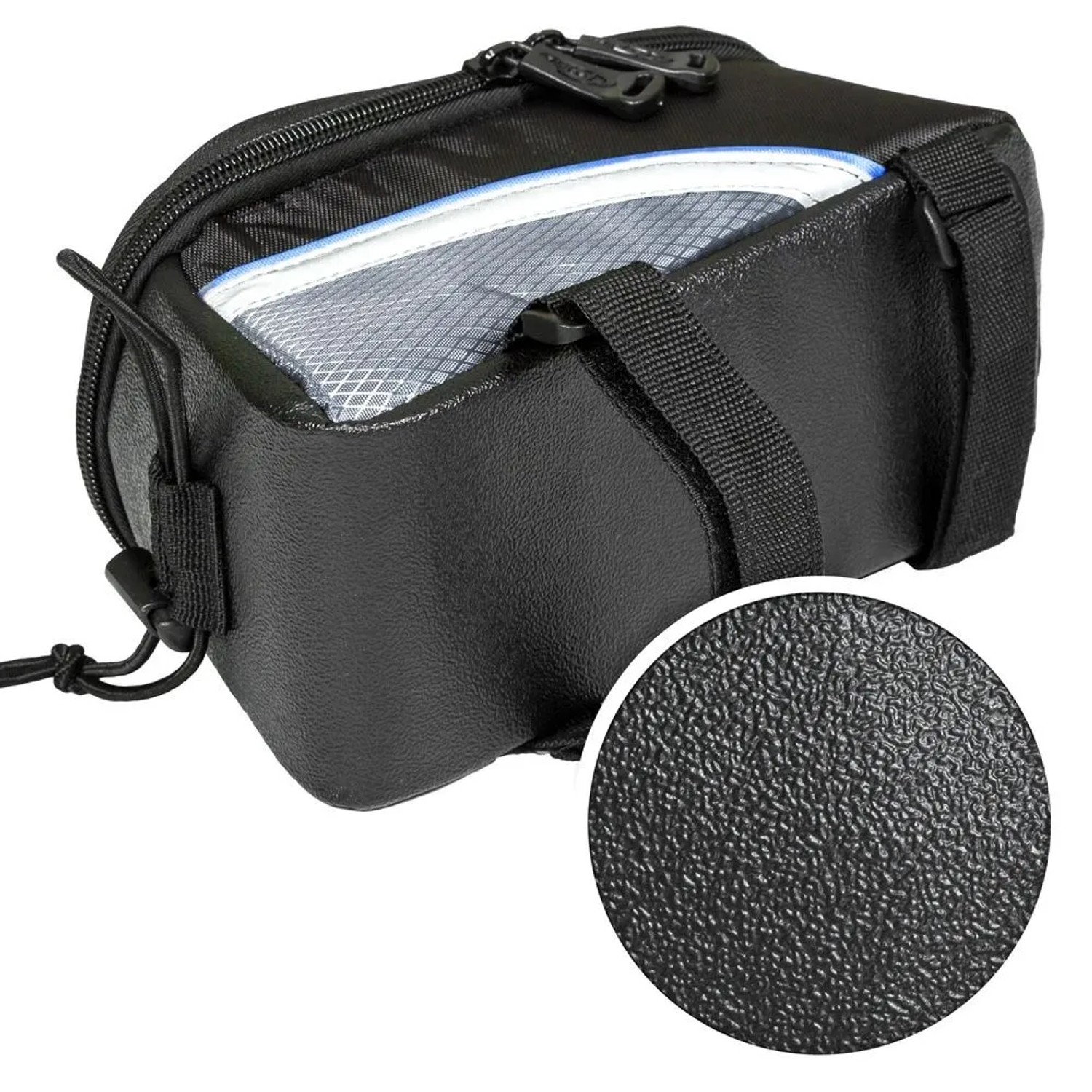 Tectake Fahrradtasche zur Rahmenbefestigung, wasserabweisend, schwarz, grau und blau.
