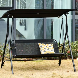 Schwarze Outsunny 2-Sitzer Hollywoodschaukel mit Baldachin und modernem Design im Garten. Ideal für Terrasse.