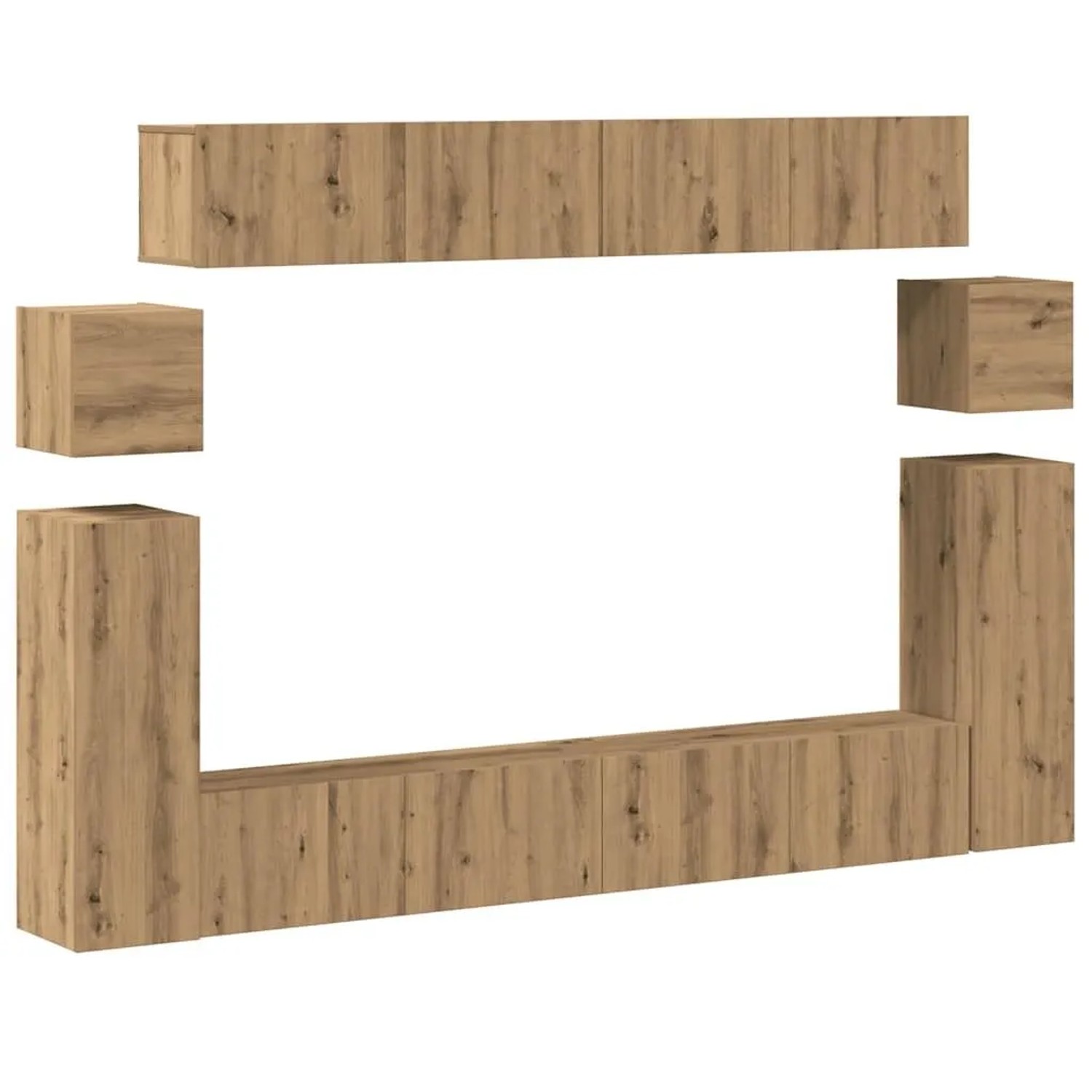 vidaXL 8-Tlg TV-Schrank-Set Wandmontage Artisan-Eiche Holzwerkstoff 3329148