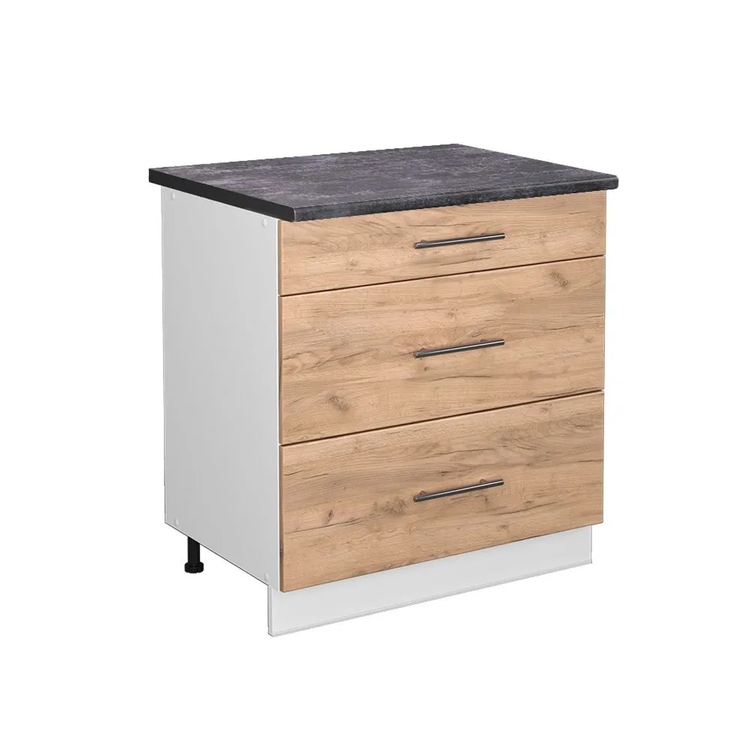 Vicco Küchenunterschrank Fame-Line Goldkraft Eiche Weiß 80 cm mit 3 Schubladen AP Anthrazit