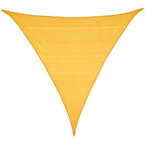Dreieckiges, senfgelbes Sun City Sonnensegel aus HDPE, 360 cm breit.
