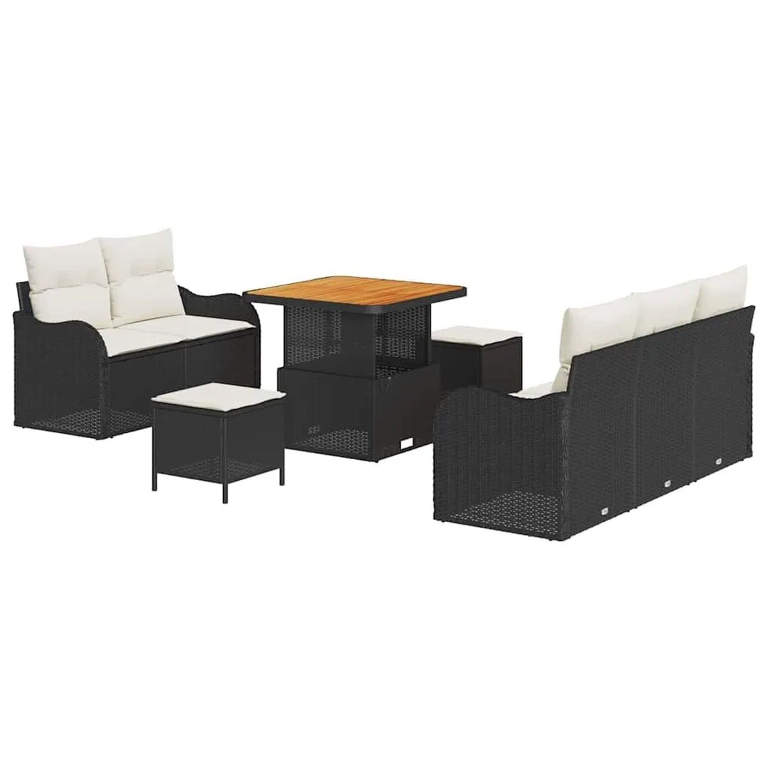 vidaXL Garten-Sofa-Set mit Kissen mit Speicher 8-Tlg Schwarz und Creme 3364155