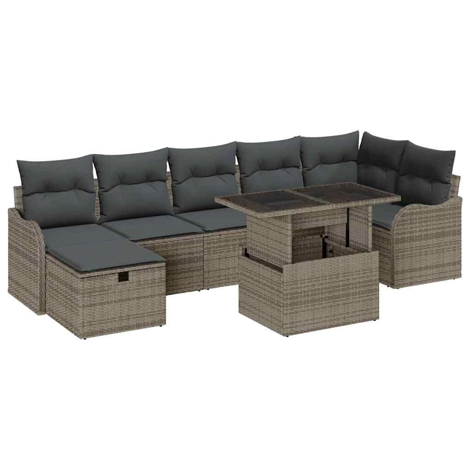 vidaXL Garten-Sofa-Set mit Kissen mit Speicher 8-Tlg Grau Poly Rattan 33597 günstig online kaufen