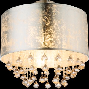 Globo Deckenleuchte Amy I, Nickel matt, mit silberfarbenem Schirm und Acrylkristallen.