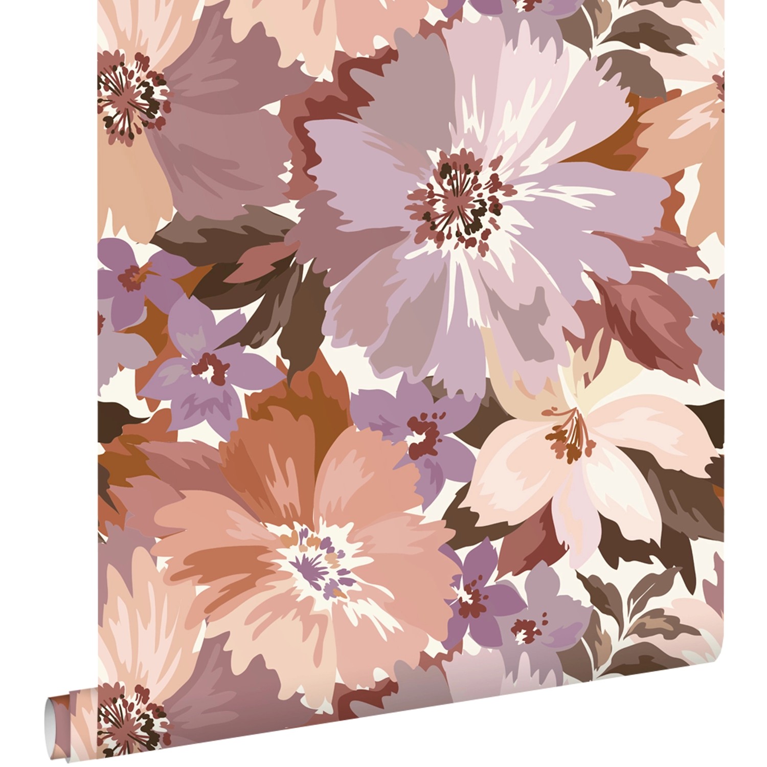 ESTAhome Tapete Blumen Aubergineviolett und Terrakotta 50 x 900 cm günstig online kaufen